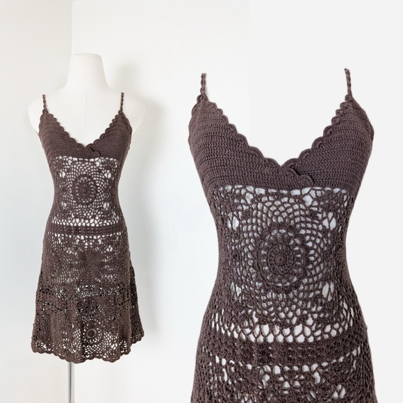 Vintage Dresses & Skirts - La Senza Crochet Mini Dress Macrame Transparent Mesh See-through Short